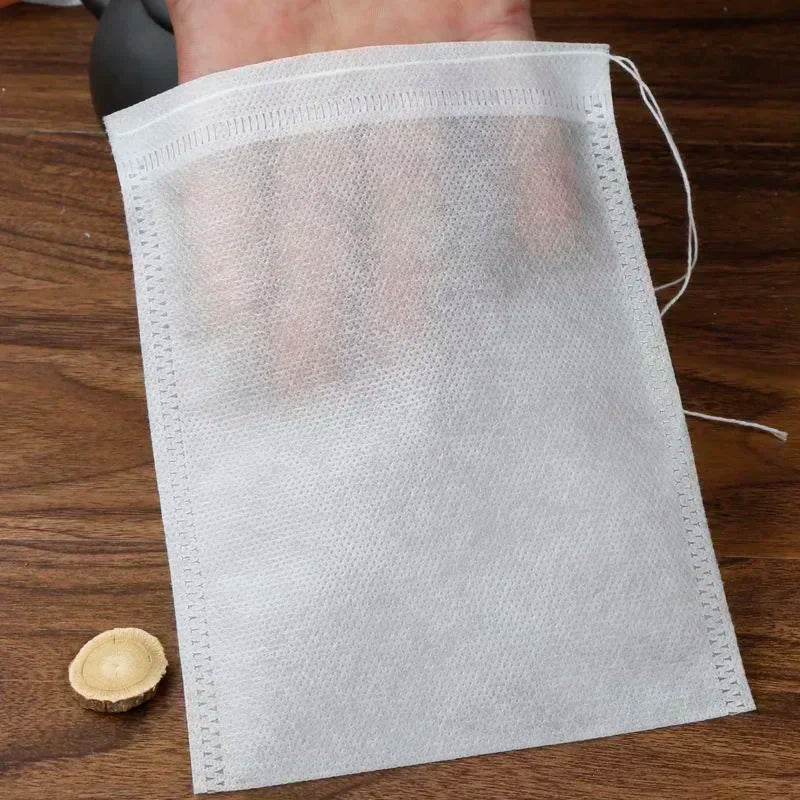 Disposable Drawstring Tea Filter Bags | Non-Woven, 100 Pack Tea Filter Bags Qme