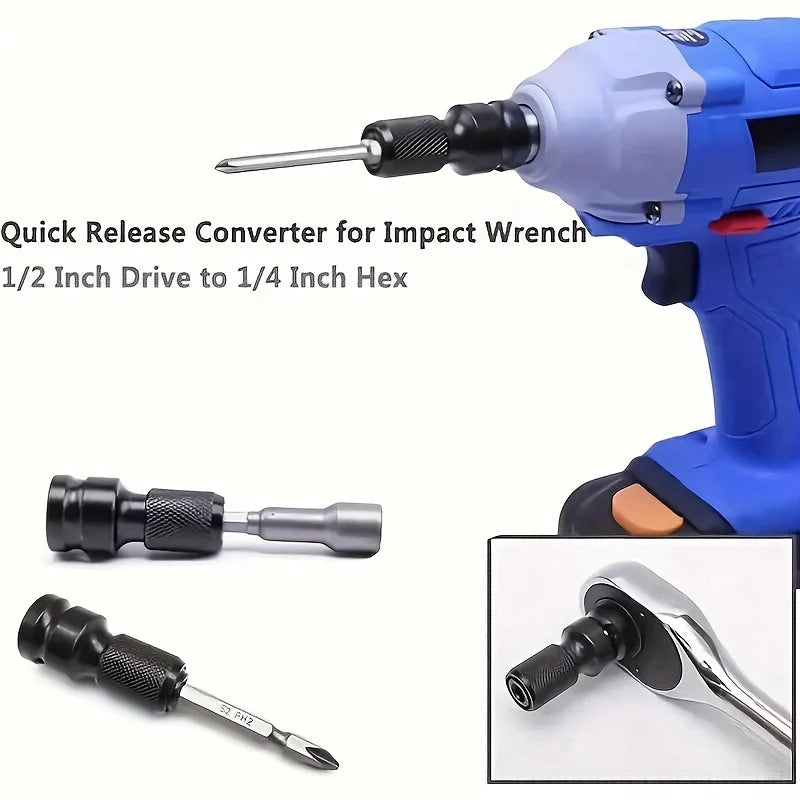 1/2" Square Drive to 1/4" Hex Socket Adapter – Quick Release Socket Drive Adapter Qme