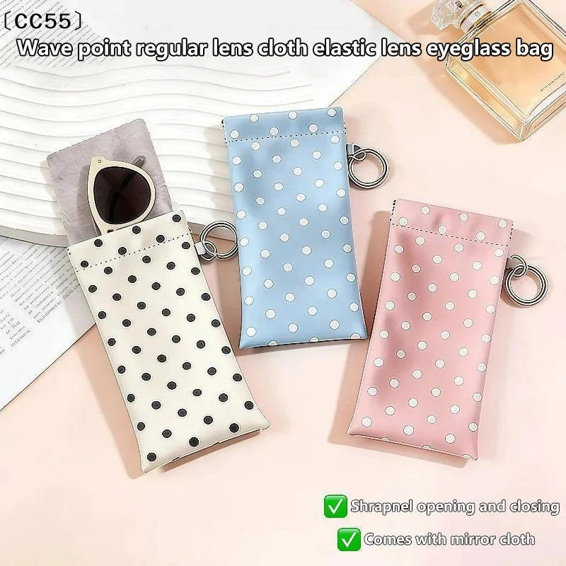 Polka Dot PU Leather Glasses Case with Keyring Clip Eyeglass Case Qst