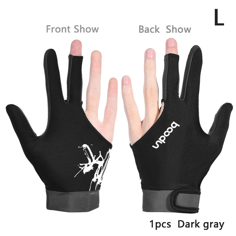 3-Finger Billiard Snooker Glove – Left & Right Hand, M/L Billiard Cue Glove Qst L Dark gray