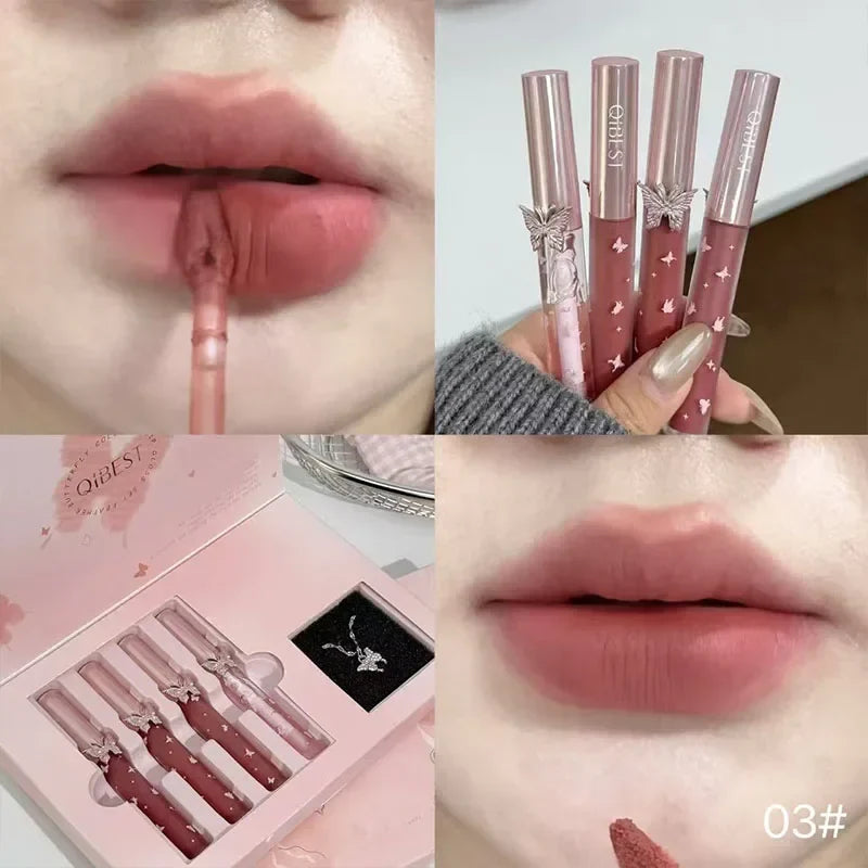 QIBEST 4-Piece Lip Set: 3 Matte Lipsticks + Lip Balm Oil Lip Makeup Set Qme