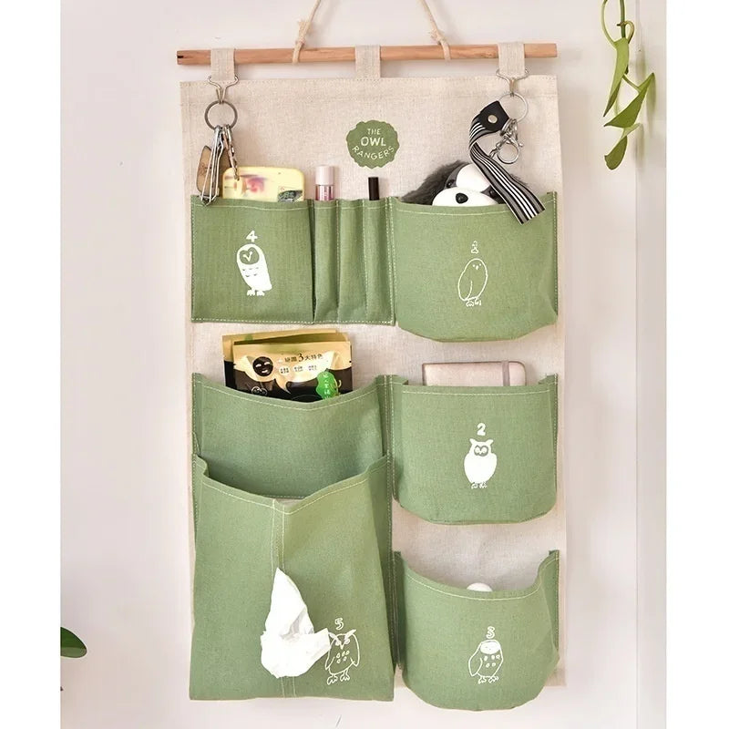 Waterproof Cotton Linen Hanging Storage Bag | Multi-Layer Hanging Storage Organizer Qme Green