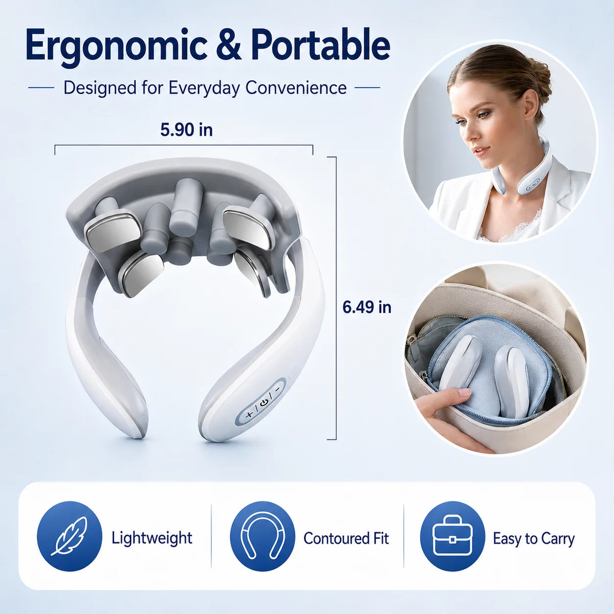 PAQIN Smart Neck Massager – 5 Modes, Portable Ergonomic Neck Massager Qst