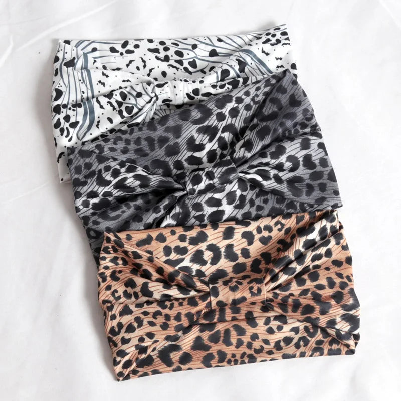 Women's Wide Leopard Print Elastic Hair Bands – Yoga & Pilates Wide Elastic Headband Qme