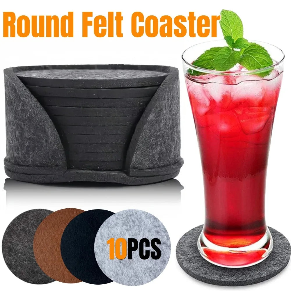 Round Felt Coasters – Heat Resistant & Absorbent Set of 10 Felt Coaster Set Qme