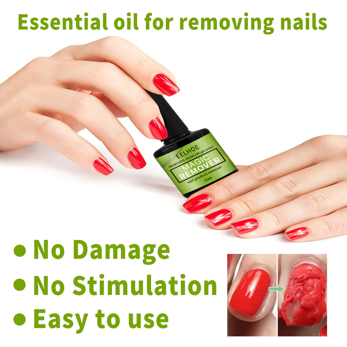 EELHOE Magic Nail Gel Remover – Fast Dissolve Polish & Glue Nail Gel Remover Qst
