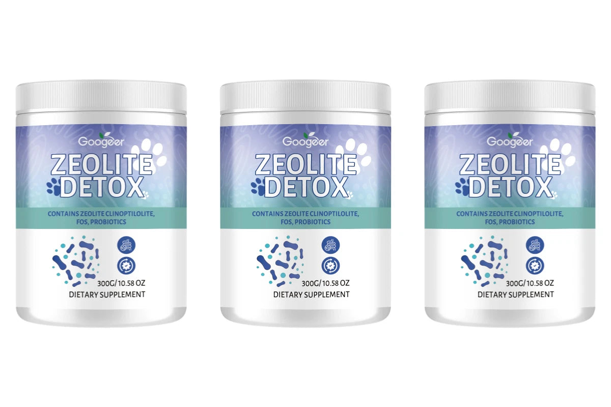 Zeolite Powder with FOS Prebiotic, Probiotics & Digestive Enzymes Gut Health Supplement Qst 3 bottles