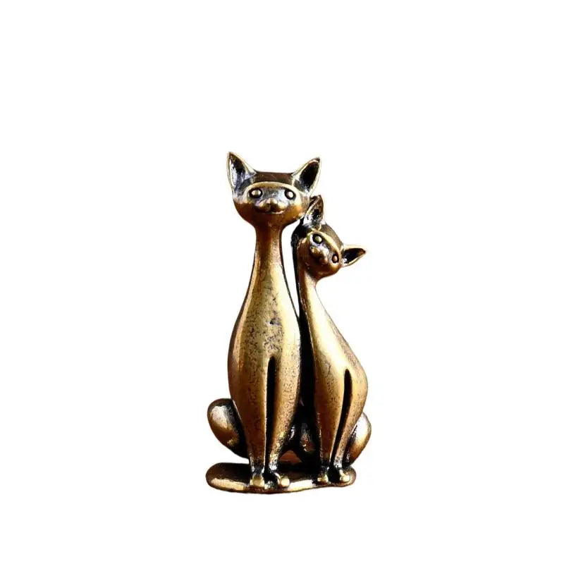 Brass Double Cat Sculpture – Desk & Home Decor Ornament Decorative Sculpture Qme