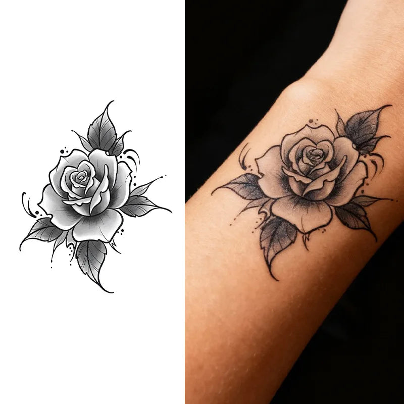 Rose Flower Herbal Temporary Tattoo – Waterproof Long-Lasting Temporary Tattoo Qme