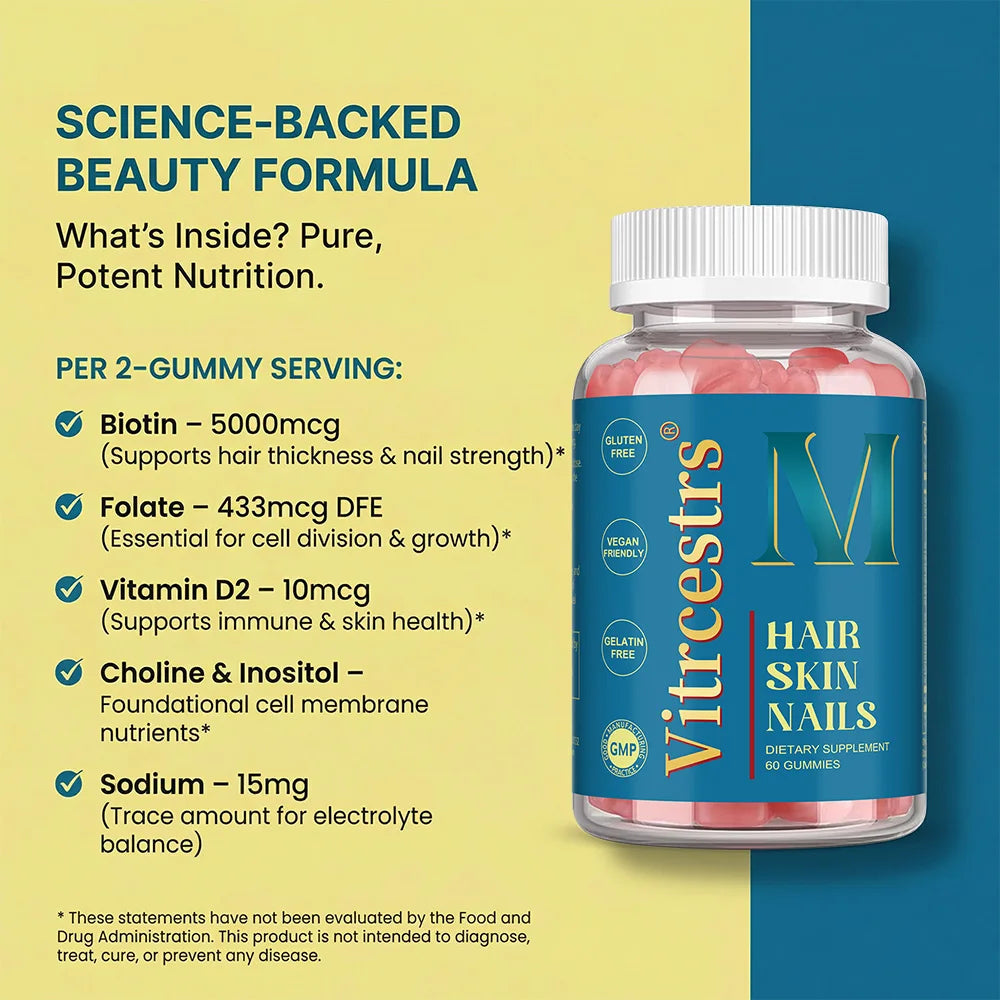 Hair Skin & Nails Gummies – Biotin, Vitamin C & E | STRESSXCEL Beauty Supplement Gummies Qst
