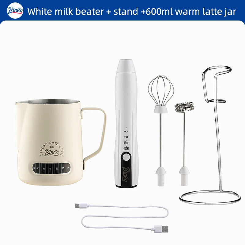 Bincoo Handheld Electric Milk Frother – Double-Head Mixer Electric Milk Frother Qst white 3PCS Type B