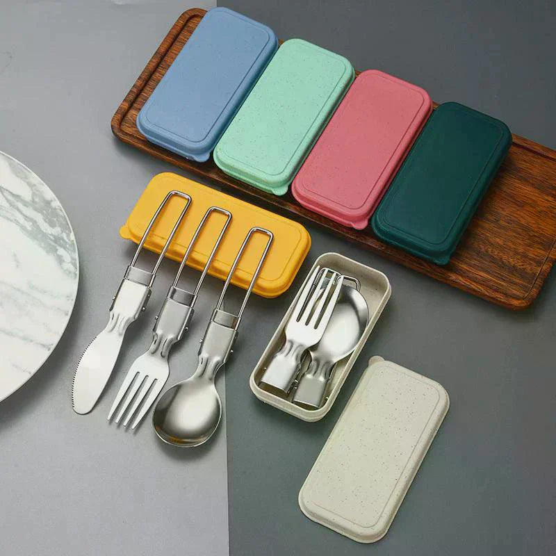 Folding Stainless Steel Cutlery Set – Knife Fork Spoon Folding Cutlery Set Qme