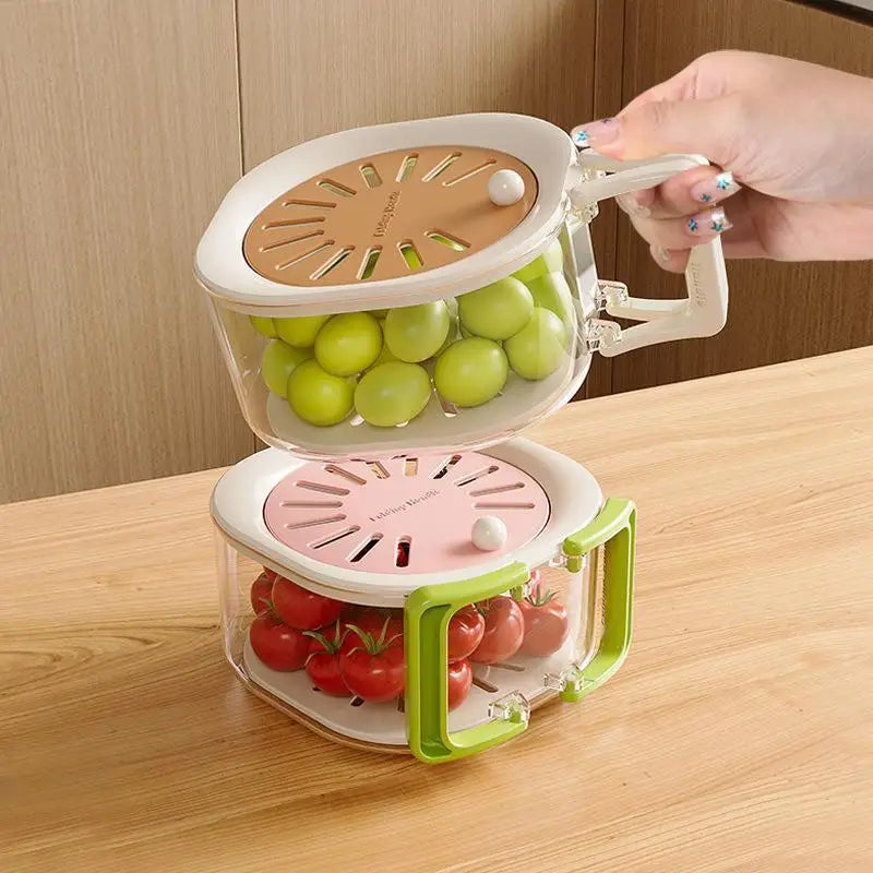 2-in-1 Double-Layer Fruit & Vegetable Washing Basin with Lid Vegetable Washing Basin Qme