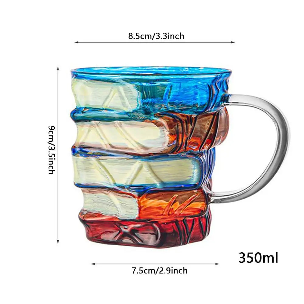 Painted Book Glass Mug – Vintage Funny Coffee Cup 350ml Novelty Glass Mug Qme as shown 350ml