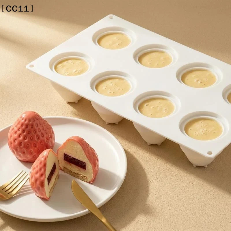 8-Cavity Strawberry Mousse Cake Silicone Mold | Chocolate & Pudding Silicone Baking Mold Qme