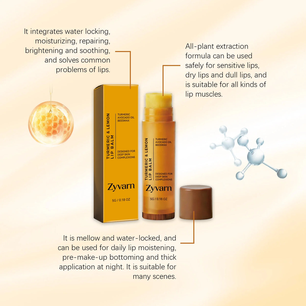 Turmeric Lemon Lip Balm – Moisturizing Nourishing Lip Care Stick Lip Balm Qst
