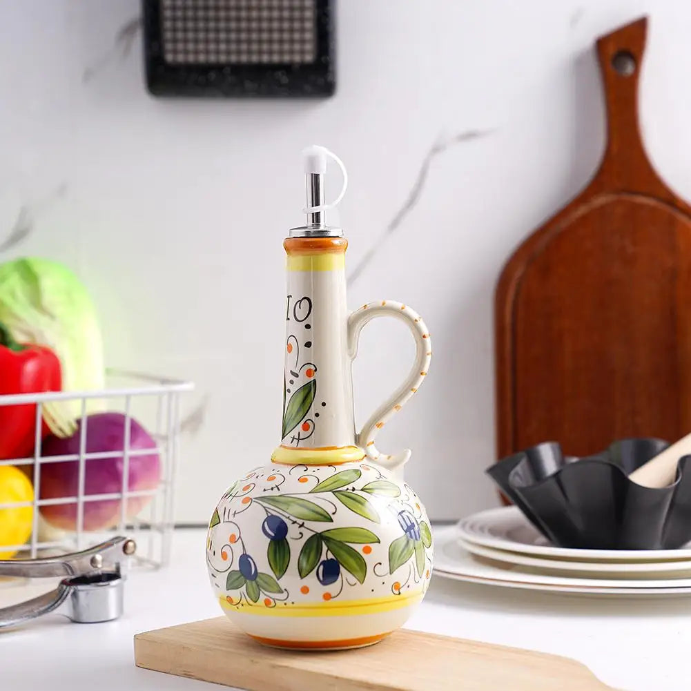 Italian Ceramic Olive Oil & Vinegar Dispenser Bottle 500ml Oil & Vinegar Dispenser Qme