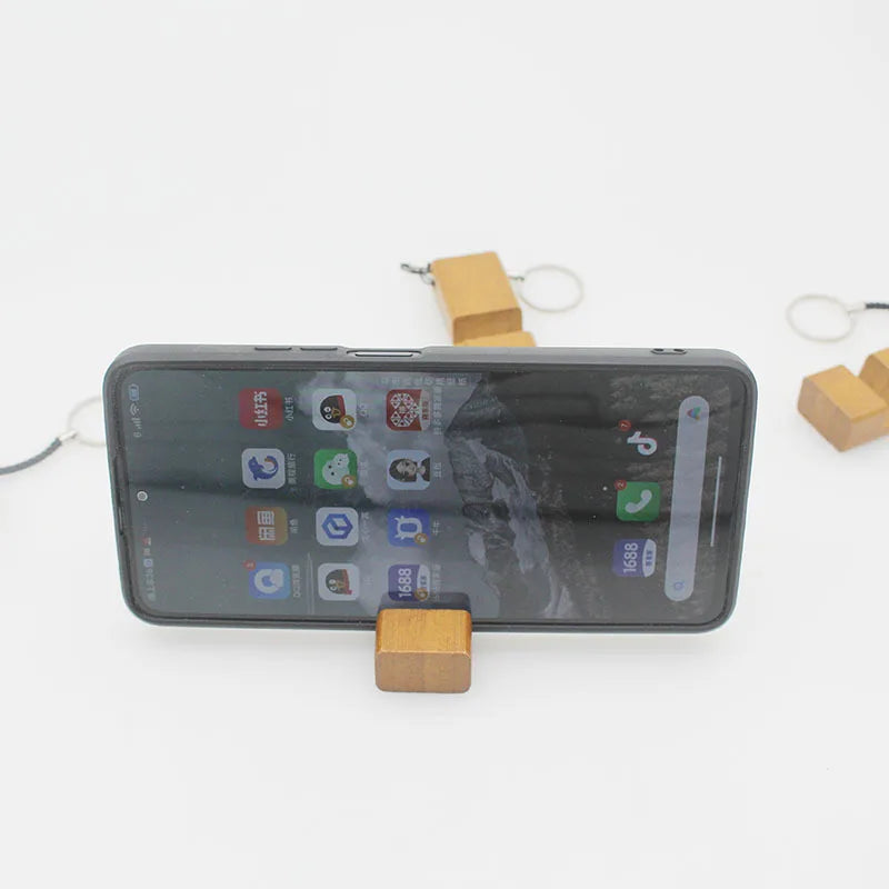 Bamboo Wood Phone Stand Keychain | Mini Portable Cell Holder Keychain Phone Stand Qme