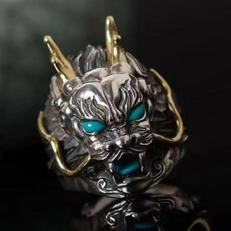 Men's Retro Dragon Adjustable Ring | Zinc Alloy Statement Band Men's Fashion Ring Qme