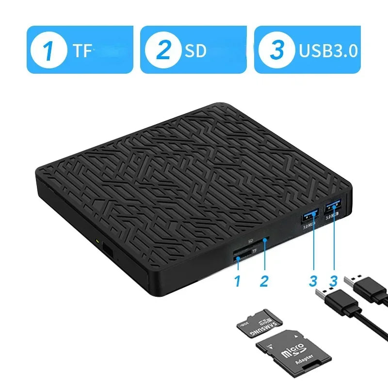 USB 3.0 Slim External Optical Drive DVD CD-RW & TF Reader External Optical Drive Qme