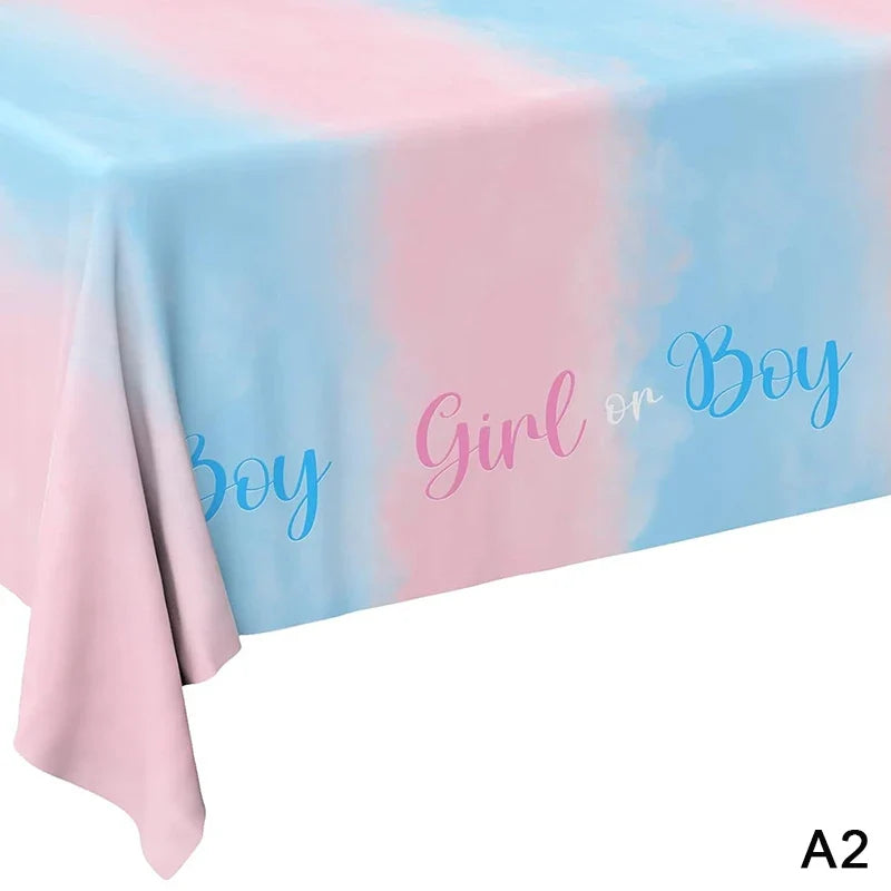 Gender Reveal Tablecloth Pink Blue Plastic Table Cover | Qme Party Table Cover Qme A2