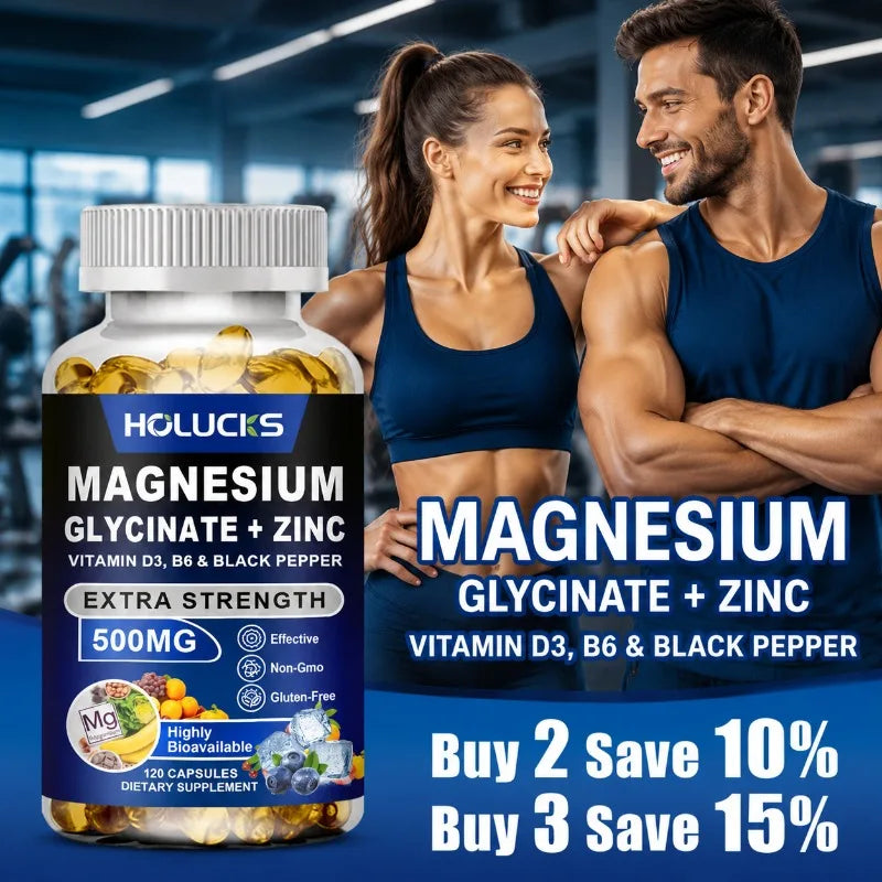 Holucks Magnesium Glycinate + Zinc Capsules with D3 & B6 Mineral Supplement Qst