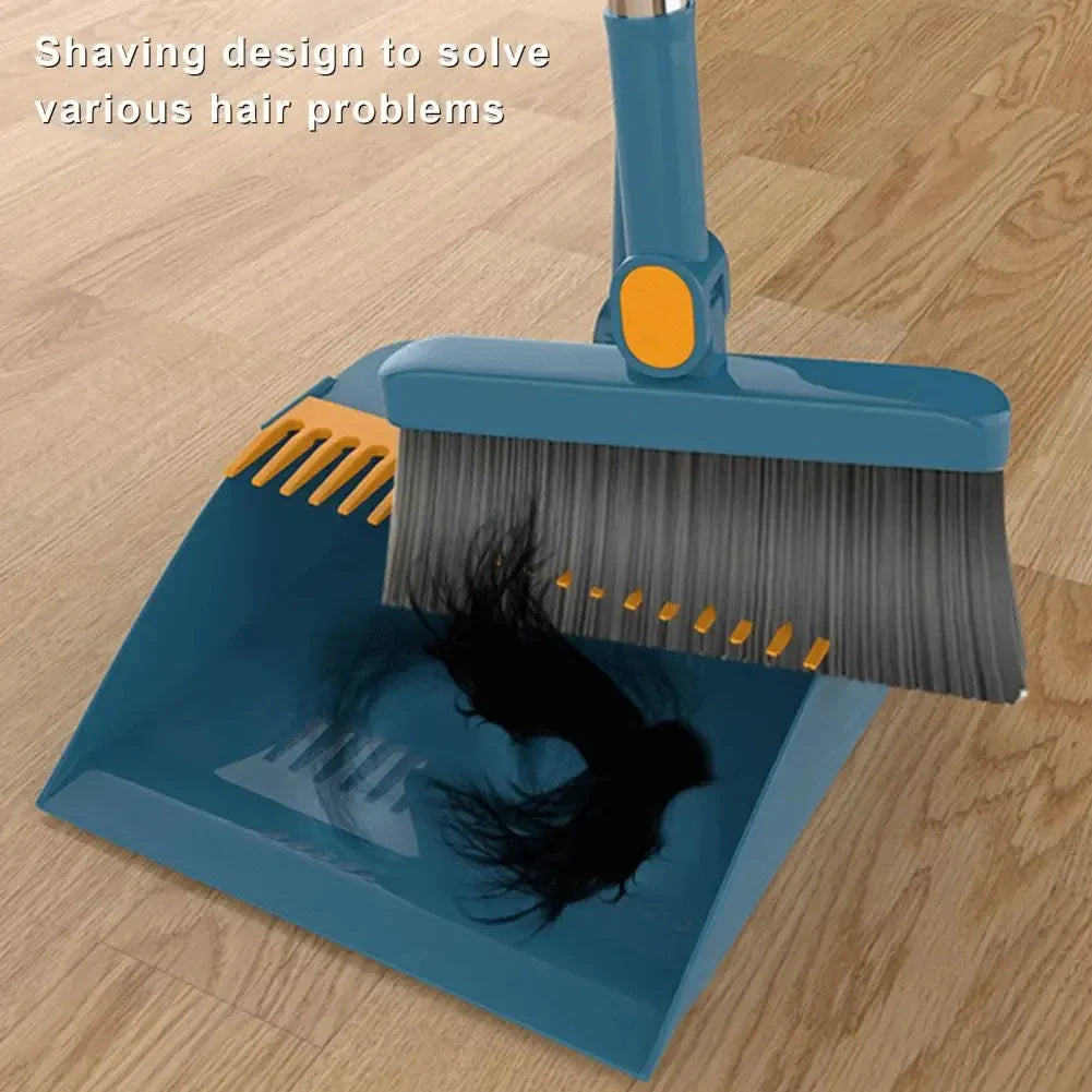 Long Handle Broom & Dustpan Set – 180° Angle, Stiff Bristles Broom & Dustpan Set Qme