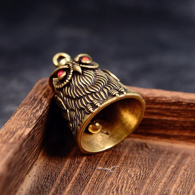 Feng Shui Vintage Owl Brass Bell Keychain for Women Novelty Keychain Qme