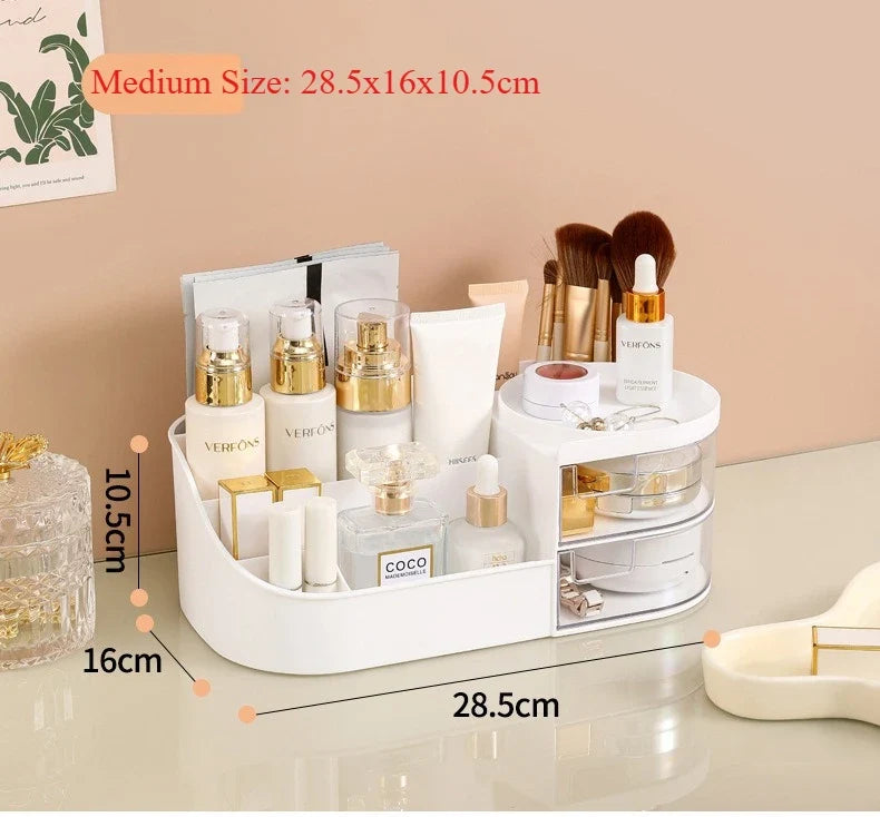 Makeup Storage Box with Mirror & Touch Light | Vanity Organizer Vanity Storage Organizer Qme