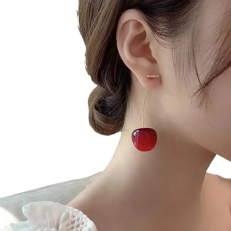 Red Cherry Drop Earrings – Resin Fruit Dangle Jewelry Drop Earrings Qme