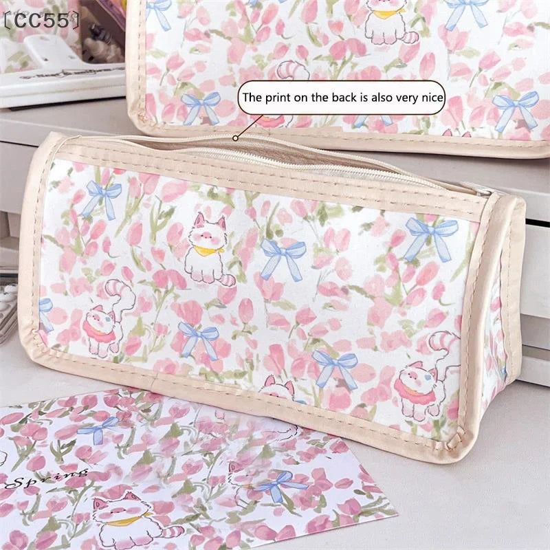 Tulip Kitten Transparent Pencil Case – Large Capacity Pouch Pencil Case Pouch Qst