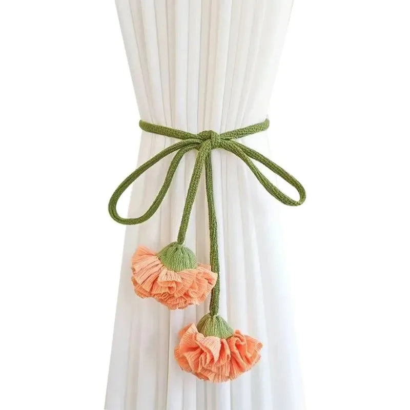 Flower Shape Curtain Tiebacks | Elastic Band Buckles, 3 Colors Curtain Tieback Qme Orange