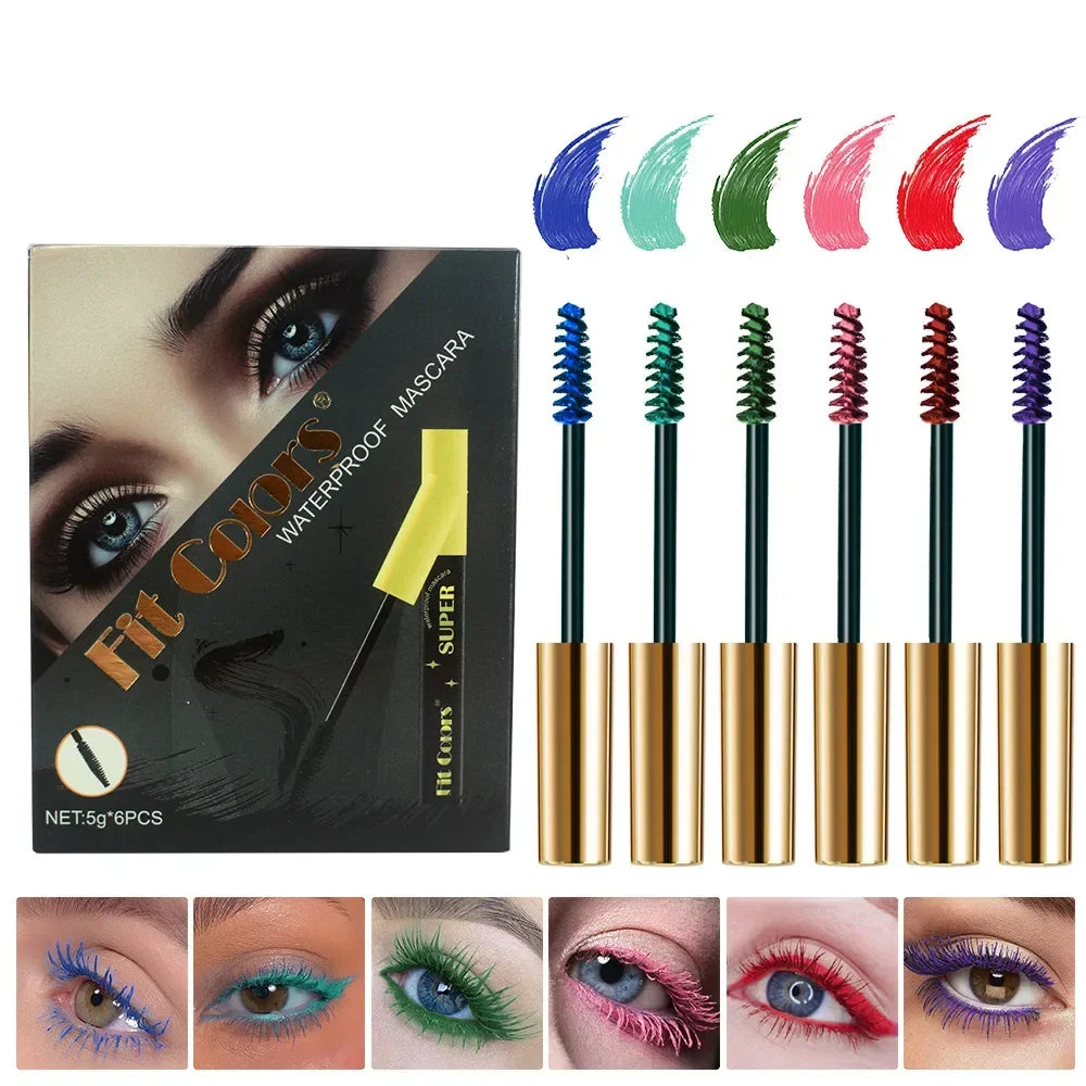 6-Color Waterproof Mascara Set – Curling, Blue & Green Shades Colored Mascara Set Qme