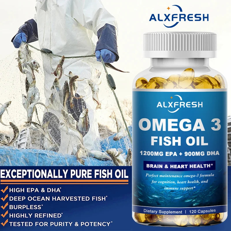Alxfresh Omega 3 Fish Oil 3600mg – EPA 1300mg DHA 900mg Omega 3 Supplement Qst