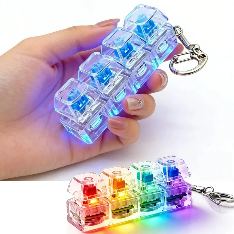 4-Key Illuminated Mechanical Keychain Glowing Clicker Keycap Novelty Keychain Qst
