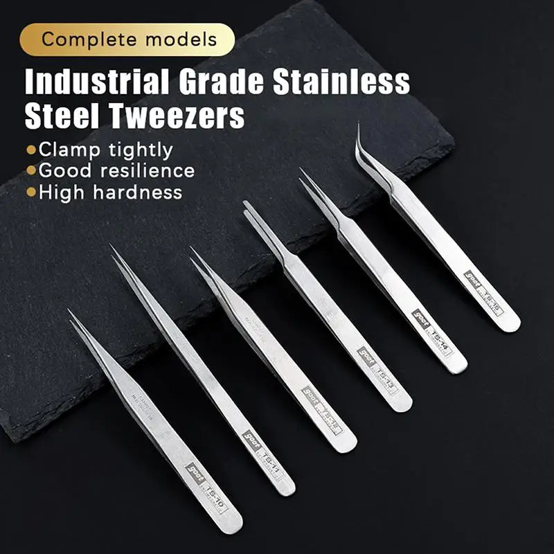 6-Piece Stainless Steel Tweezers Set – Bent & Straight Tips Precision Tweezers Set Qst Default Title