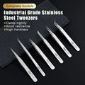 6-Piece Stainless Steel Tweezers Set – Bent & Straight Tips Precision Tweezers Set Qst Default Title