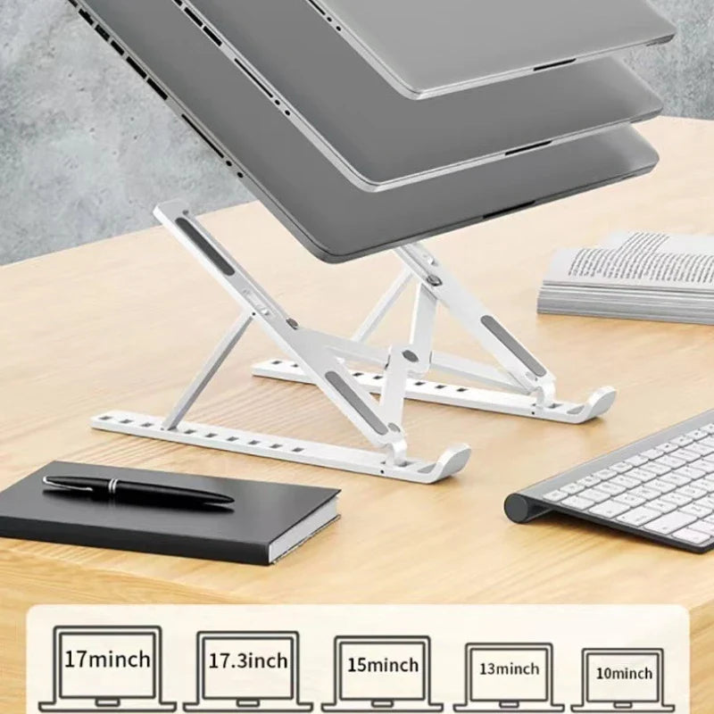 Foldable Laptop Stand | 10-Level Adjustable Plastic Holder – Qme Laptop Stand Qme