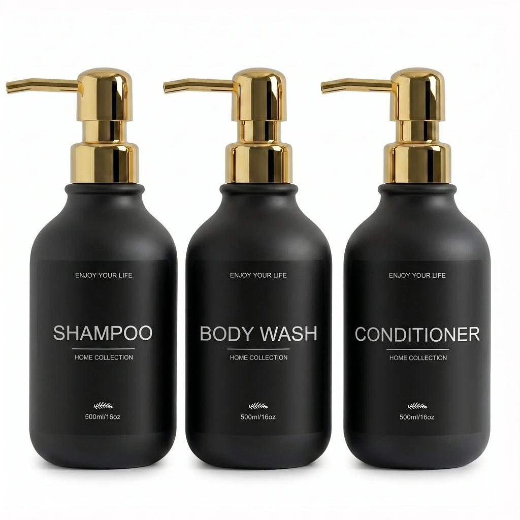 Matte Black Shower Dispenser Bottles – Shampoo & Body Wash Pump Shower Dispenser Bottles Qme black