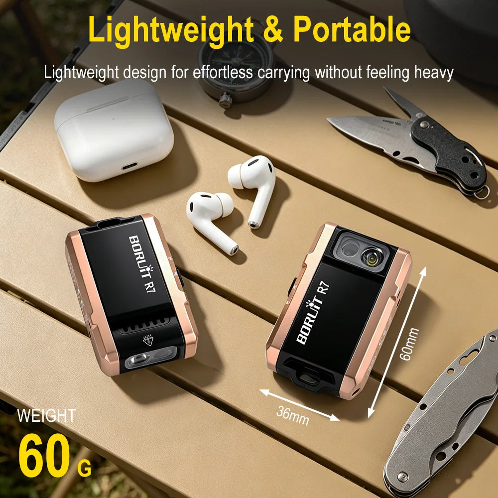 BORUiT R7 Mini Keychain Flashlight 800LM RGB LED Type-C Keychain Flashlight Qst