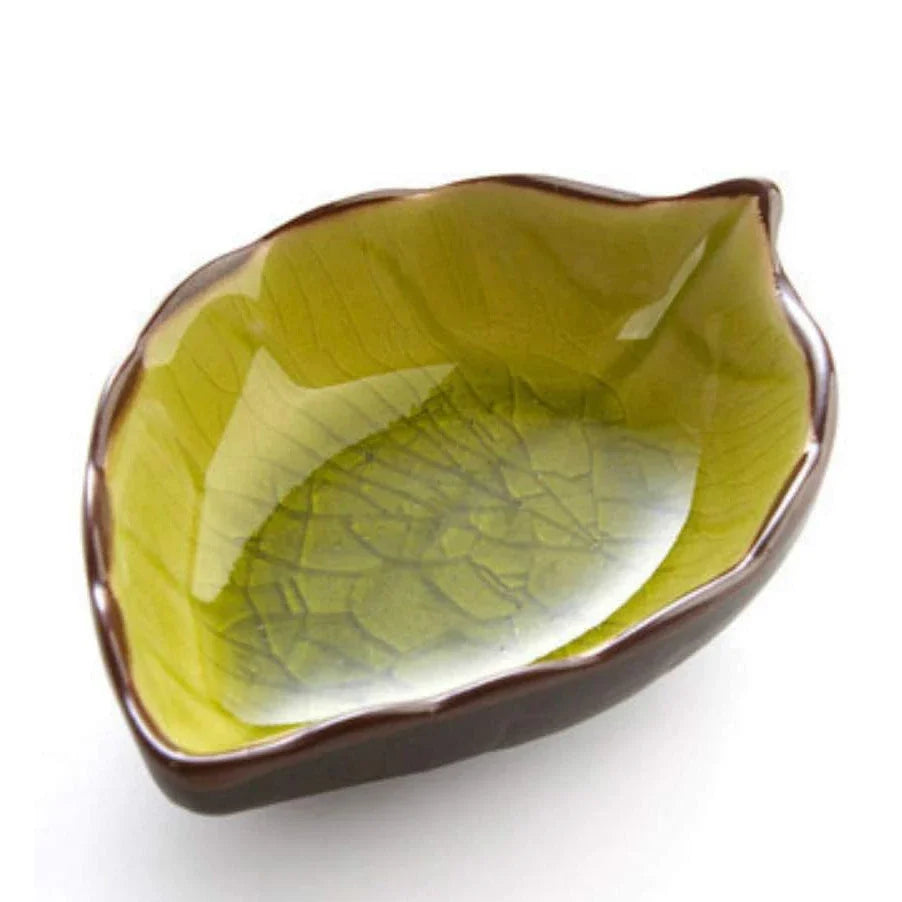 Ceramic Leaf Saucer Ice Crack Glaze | Soy Sauce Dish Ceramic Condiment Dish Qme