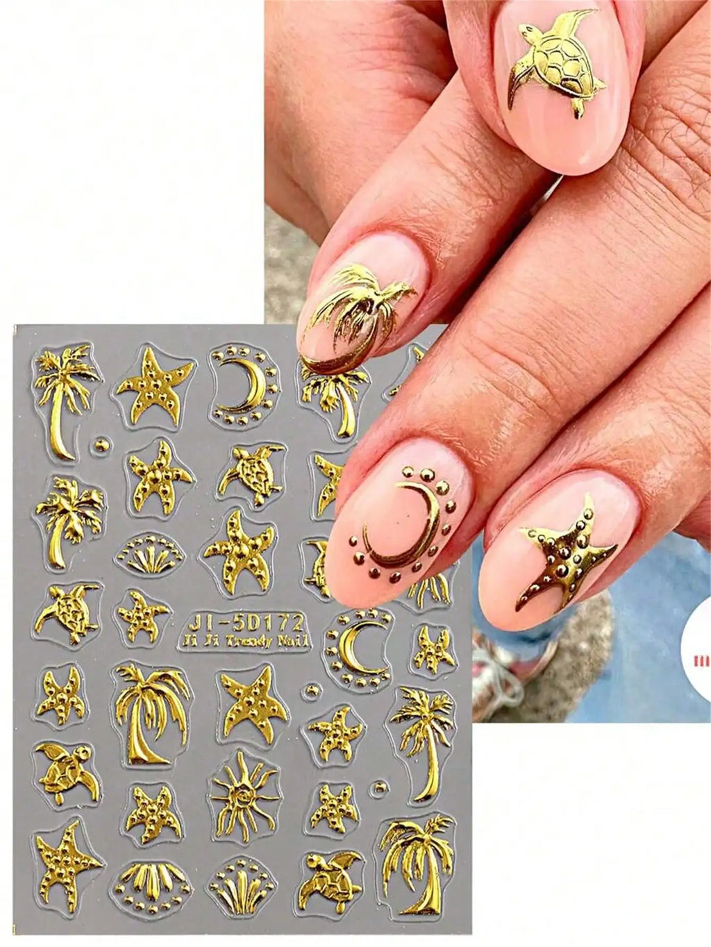 5D Nail Art Stickers – Coconut Tree & Sea Turtle Summer Decals Nail Art Stickers Qme