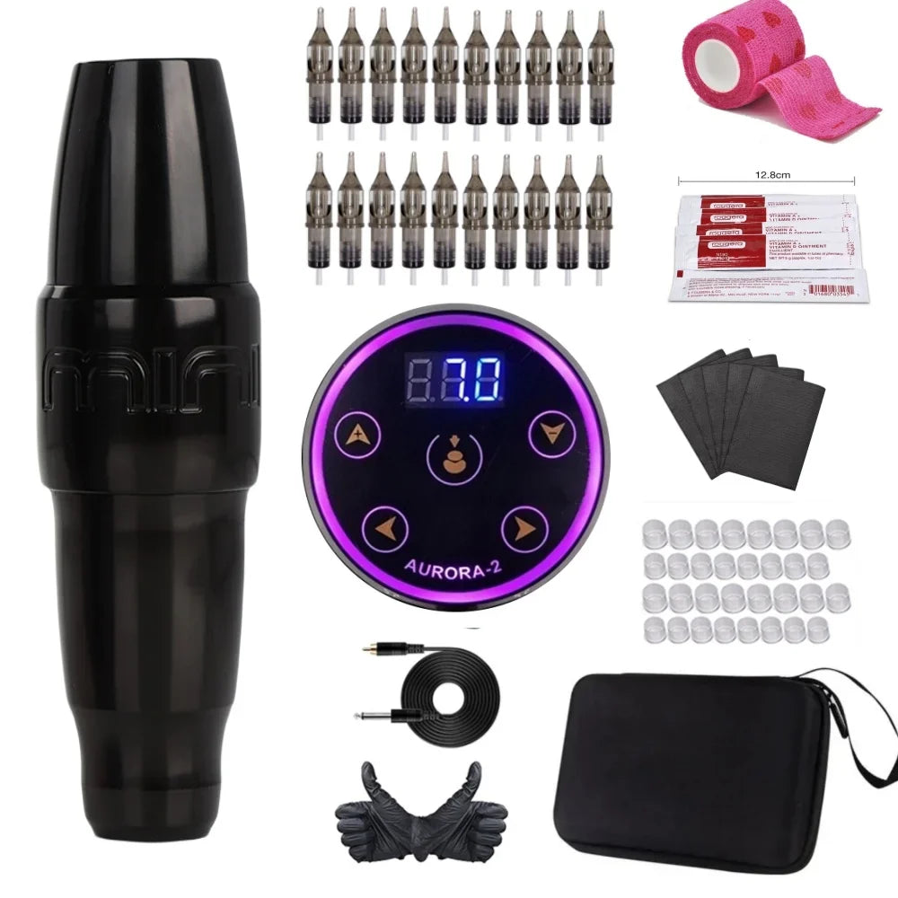 MINI PMU Rotary Tattoo Pen Machine | Swiss Motor | 8 Colors PMU Tattoo Pen Machine Qme Black Kit BK