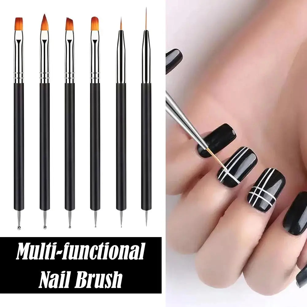 Black Multi-Function Nail Art Brushes Set – Dotting & Liner Nail Art Brush Set Qme