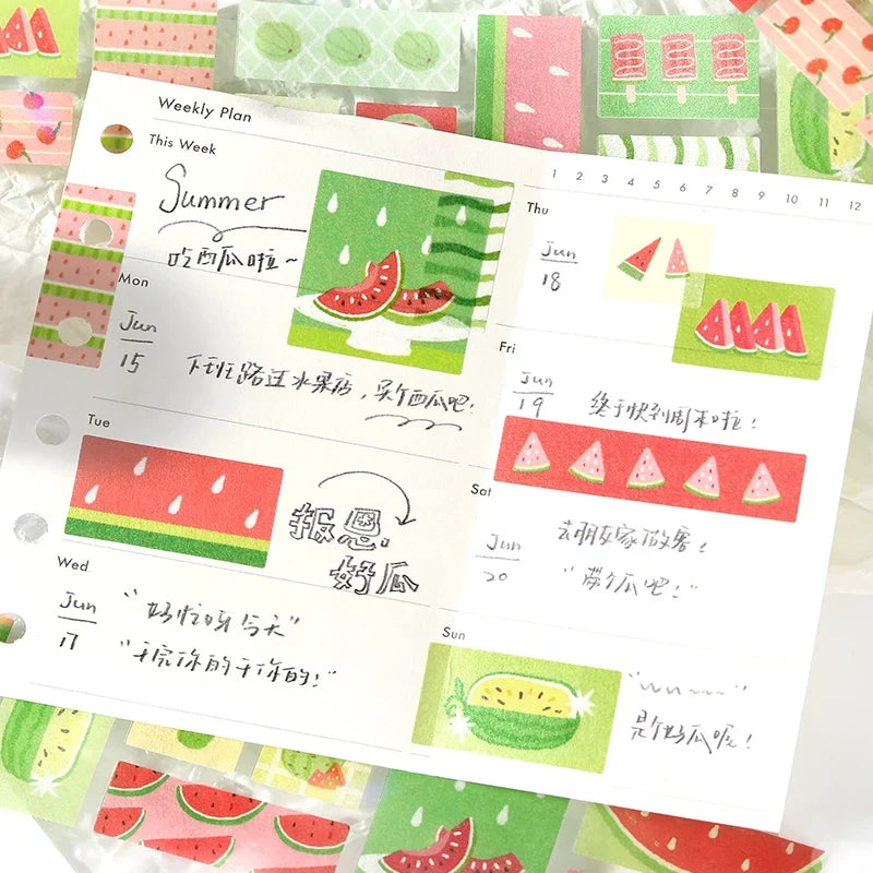 TIANZI Coffee Summer Die Cut Washi Tape 40mm×3m – 10 Colors Decorative Washi Tape Qme