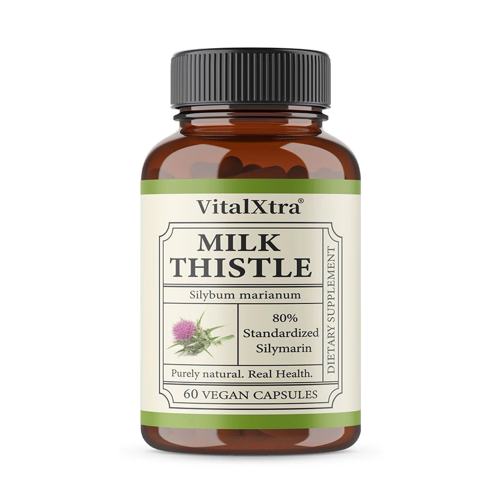 VITALXTRA Organic Milk Thistle Capsules – Liver & Detox Support Herbal Supplement Qst 60 count-1 bottle