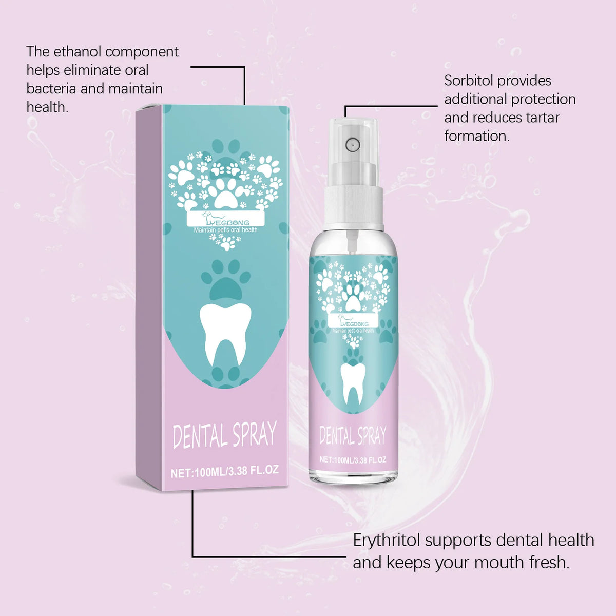 Yegbong Dog & Cat Dental Spray – Teeth Cleaning, Fresh Breath Pet Dental Spray Qst