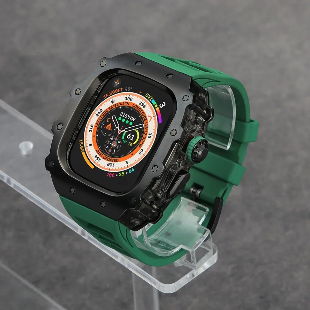 Stainless Steel Mod Kit for Apple Watch Ultra 2 & Series 9/8/7 Watch Modification Kit Qme Green-B 44mm-Series 6 5 4 SE