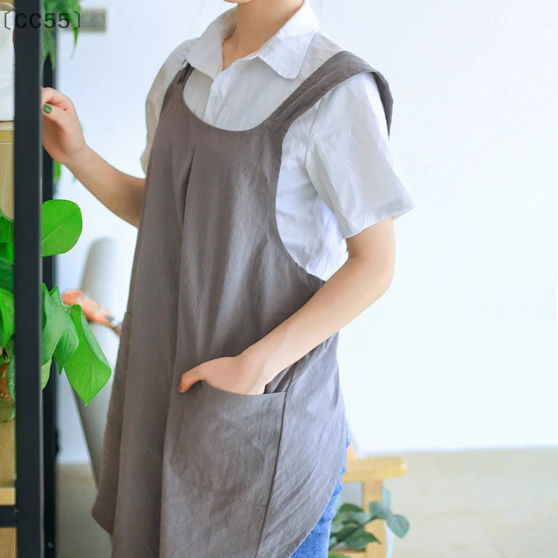 Women's Cross Back Apron with Pockets – Cotton Smock Women's Cross Back Apron Qst