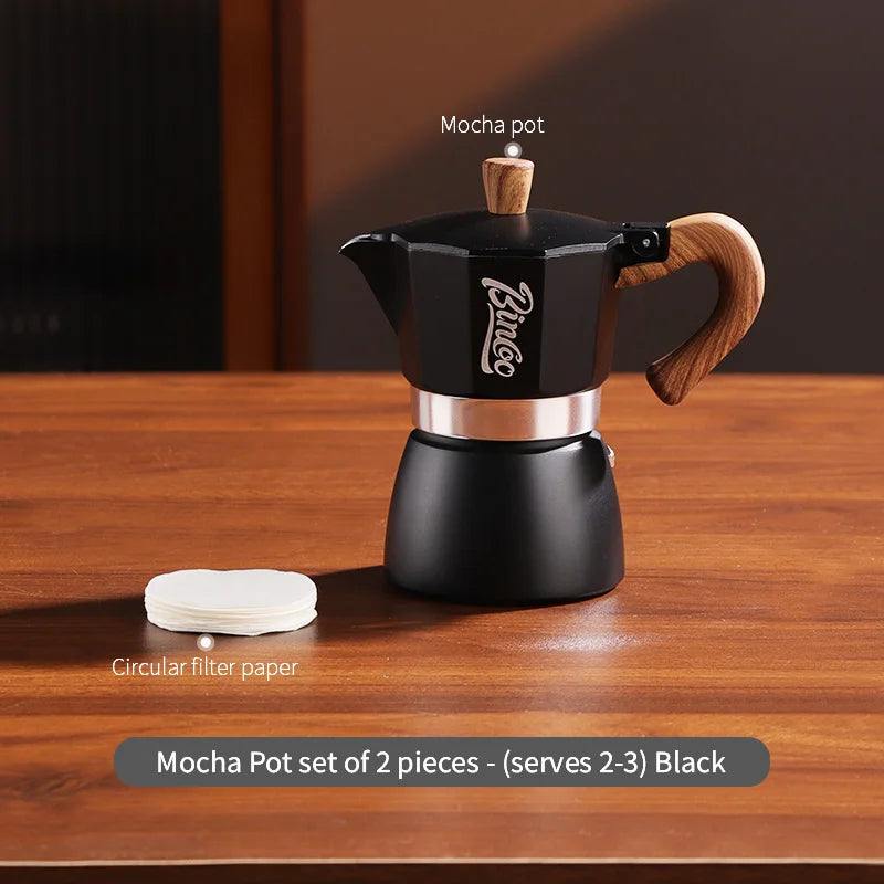 Bincoo Premium Moka Pot & Espresso Machine Set for Home Espresso Brewing Set Qst Black 3-cup 2pcs